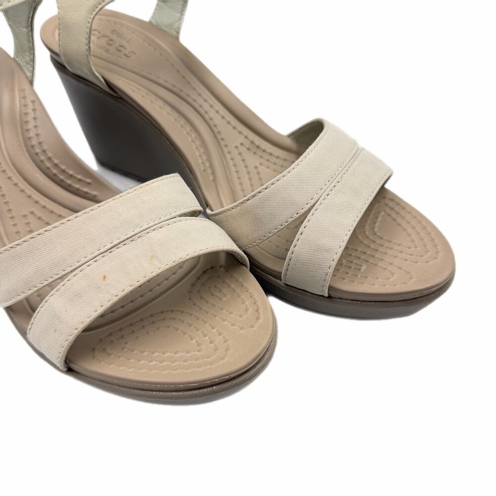 Crocs Leigh II Ankle Strap Cream Beige Neutral Lightweight Comfort Wedge Sandals - Picture 7 of 11